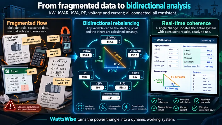 Conceptual bidirectional power triangle and coherent electrical results
